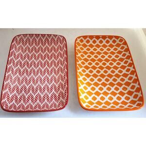 Plates-Small Bites/Appetizer/Buffet-Salamica-Abstract Design-Red-Orange-Set of 2